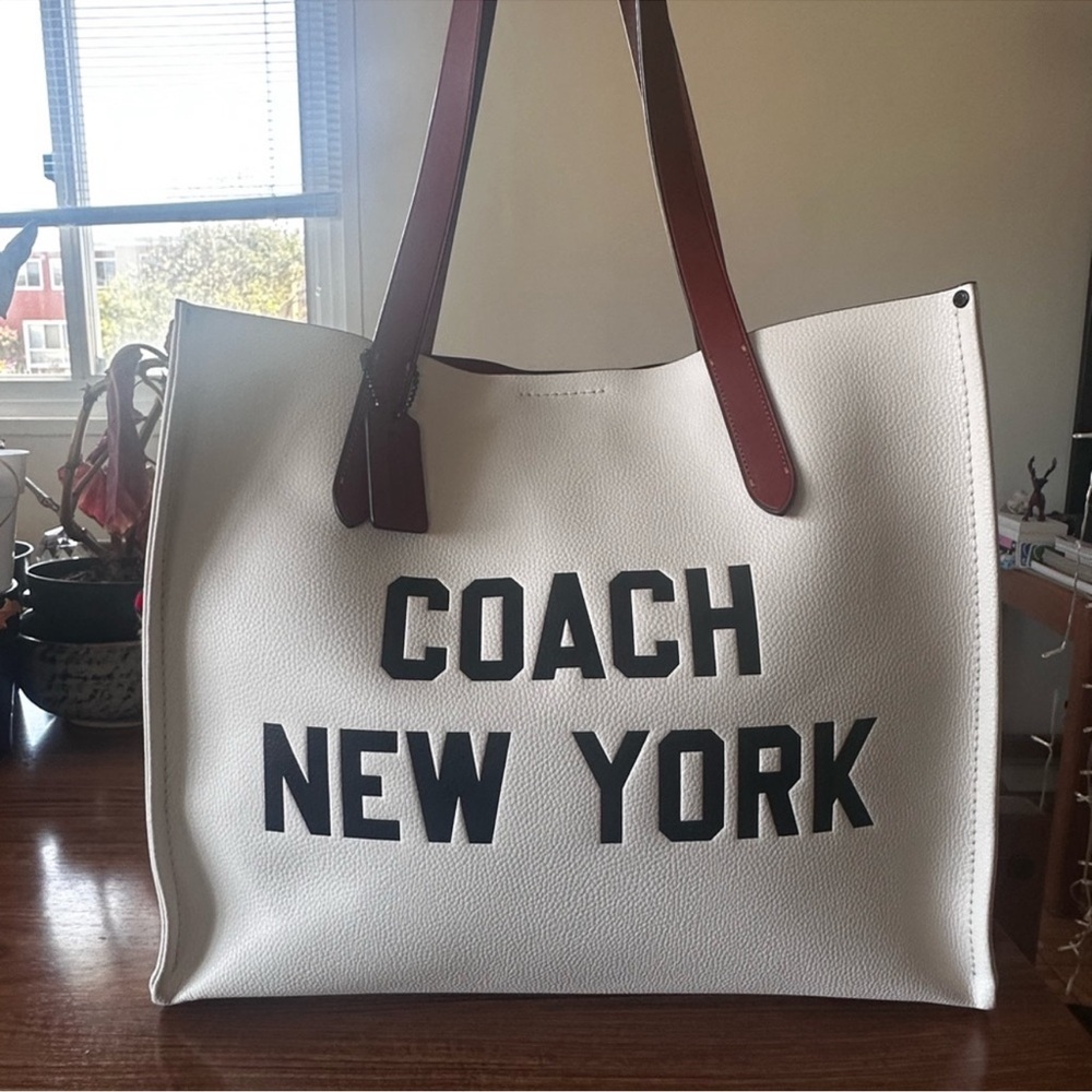 Coach White and Brown Tote Bag with Structured Design